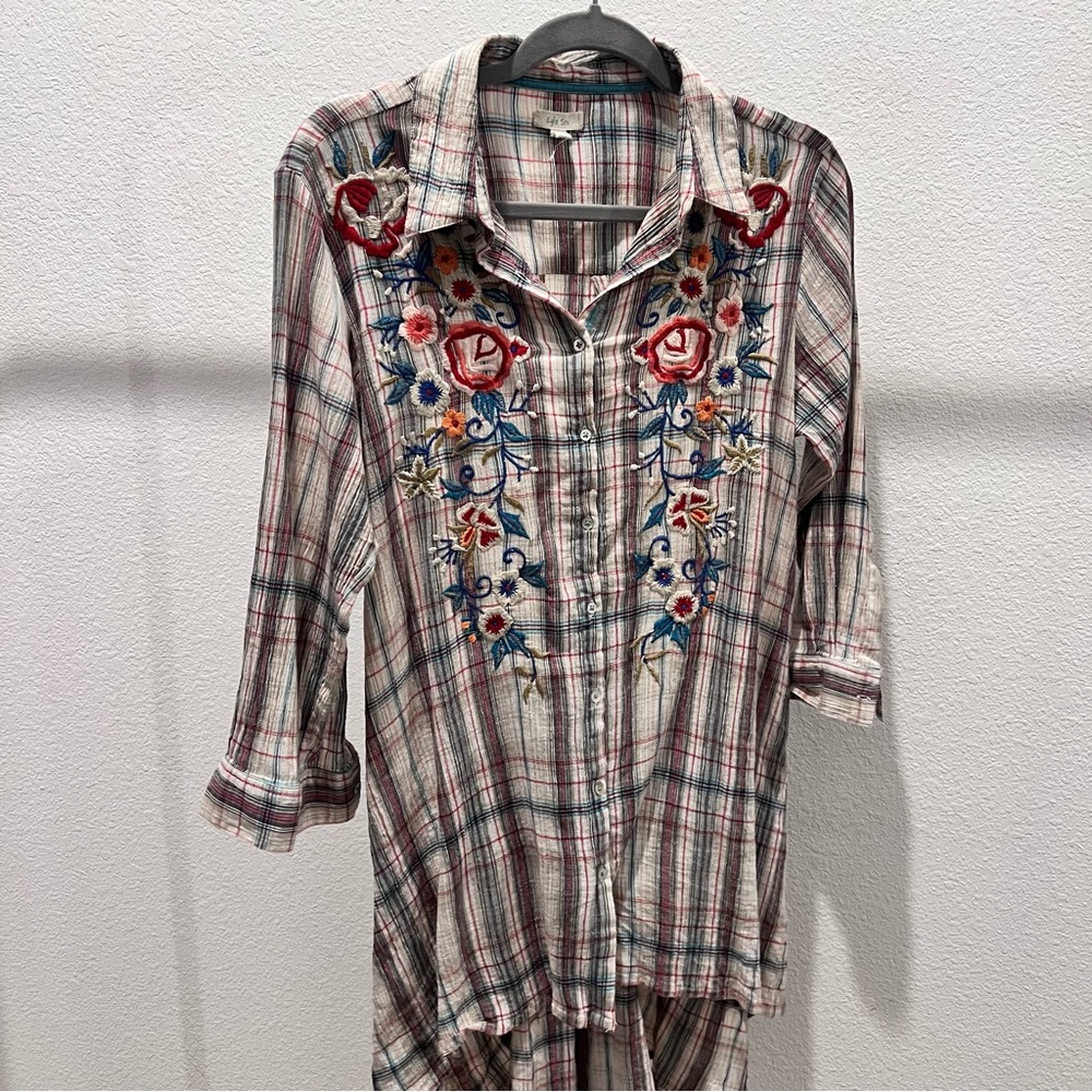 Kyla Seo Plaid Floral Embroidered Shirt